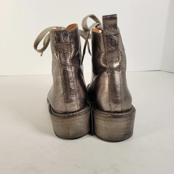 SPACE Styled in France Metallic Taupe Leather Combat Boot Women Sz 6.5 - Picture 5 of 14